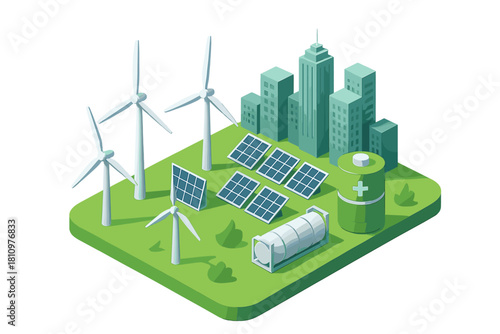 Isometric renewable energy generation and storage concept for smart city systems
