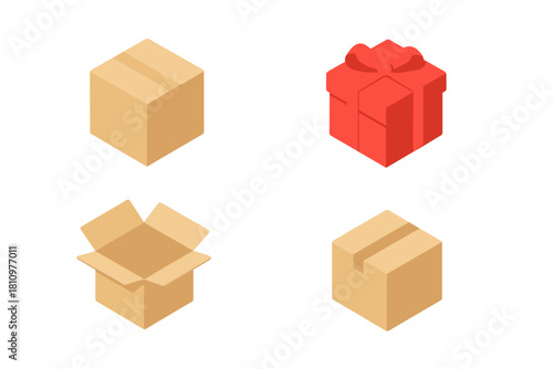 Isometric set of shipping and gift boxes icons