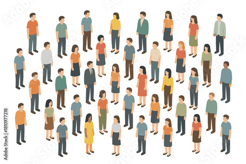 Isometric seamless pattern of diverse crowd standing together