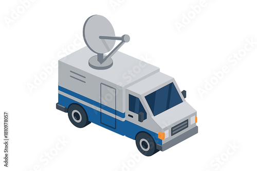 Isometric satellite communication vehicle with large dish antenna