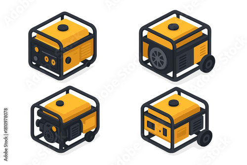Four portable power generators displayed in isometric perspective
