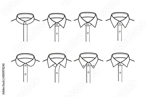 Eight different men's dress shirt collar styles outline icons