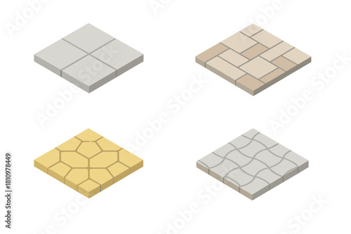 Set of four isometric paving stone textures for landscape and construction design