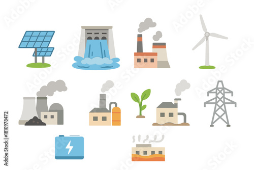 Icons for renewable and non-renewable energy production sources