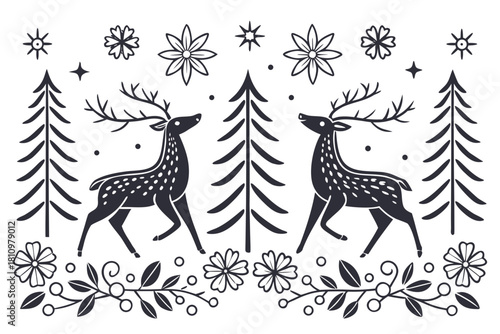 seamless pattern scandinavian christmas folk art