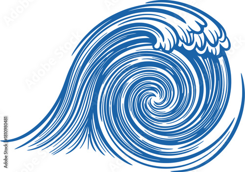 Stylized blue ocean wave illustration on a clean white background design