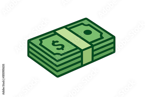 Large stack of green dollar bills tied together symbolizing wealth and financial success