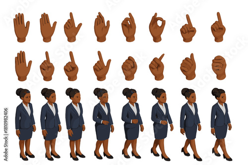 Professional businesswoman character model in various poses and hand gestures