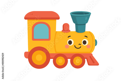 Adorable cartoon train engine with a happy face isolated on white background