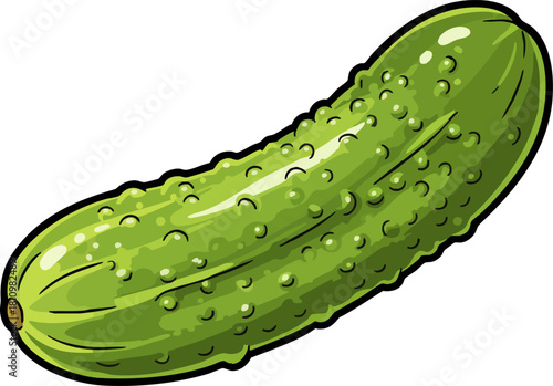 Fresh green cucumber vegetable isolated on white background cartoon style