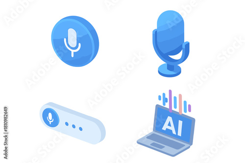 Modern isometric icons for voice command, microphone, and technology