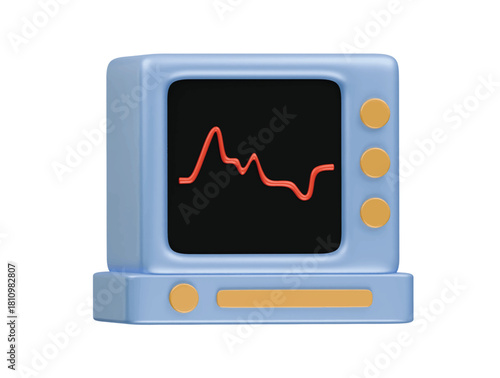 EKG heart machine icon 3d illustration render