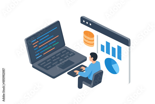 Analyzing business data and coding software development on a laptop computer