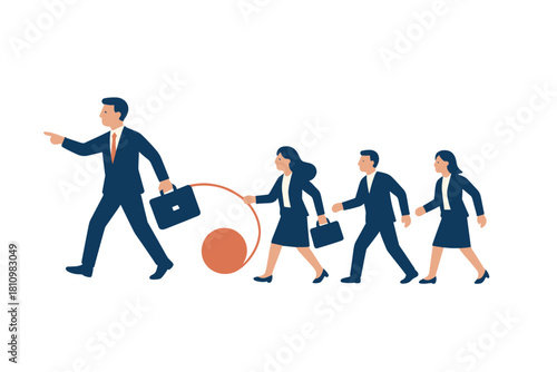 Business leader pointing the way forward while colleagues follow the direction