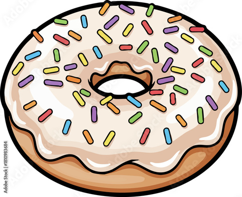 Sweet iced doughnut with colorful sprinkles isolated on white