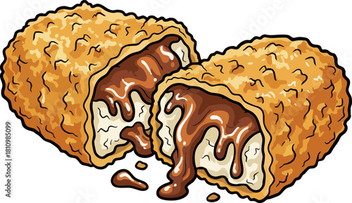 Delicious fried dessert with melting chocolate sauce