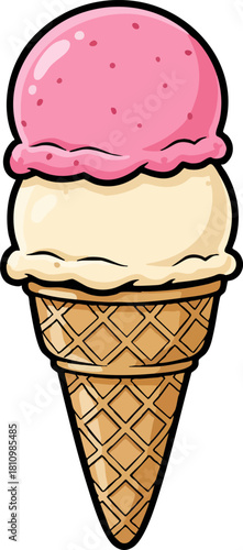 Sweet dual scoop ice cream cone cartoon illustration