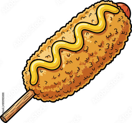 Delicious Corn Dog with Mustard Sauce Isolated on White