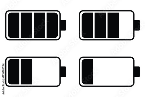 Battery charge icon set. Battery level indicators.  low to full battery level status indicator with charging symbol for mobile app, ui, and other design. 