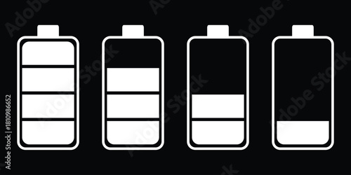 Battery charge icon set. Battery level indicators.  low to full battery level status indicator with charging symbol for mobile app, ui, and other design. 