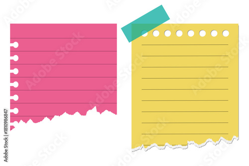 different colored sticky notes taped against wall isolated on white or transparent png