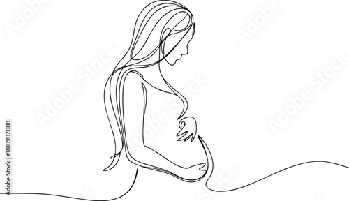 Pregnant woman one line drawing profile view pregnancy
