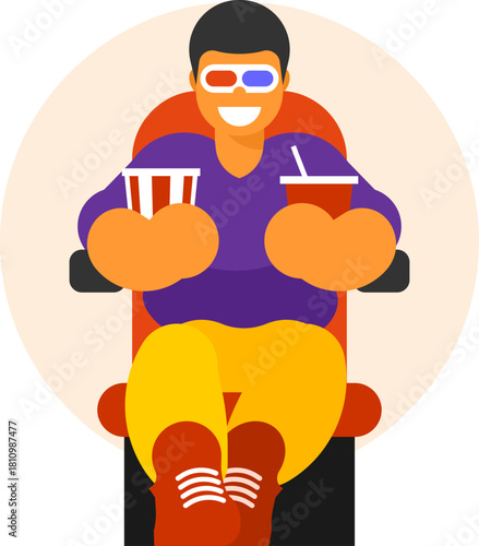 Man Watching 3D Movie in Futuristic Virtual Reality Cinema