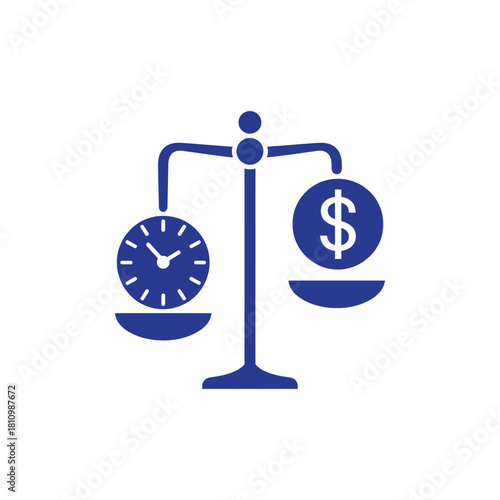 Time is money concept with a balance scale showing time and money for financial planning and investment, illustrating business value and efficient spending