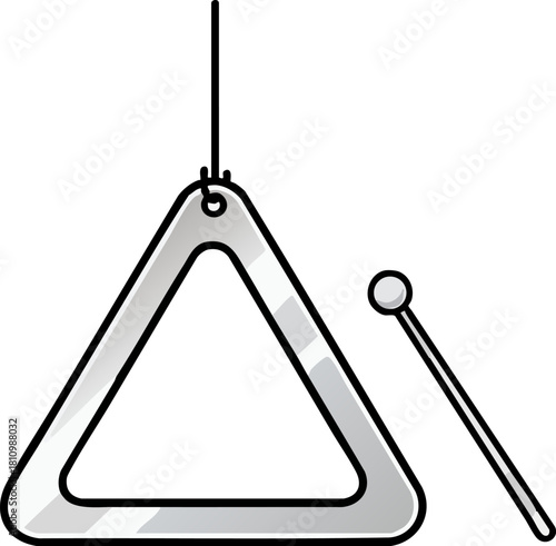 Percussion musical instrument triangle with beater studio shot