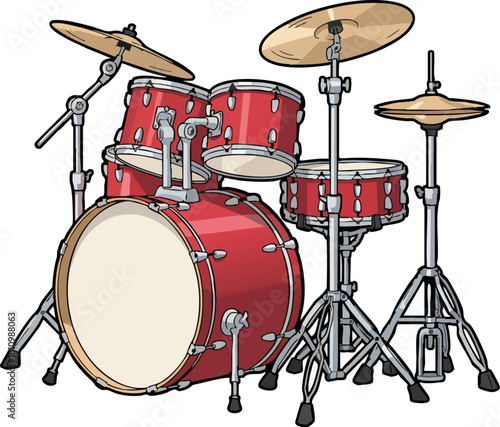 Red Drum Set Illustration for Music and Entertainment