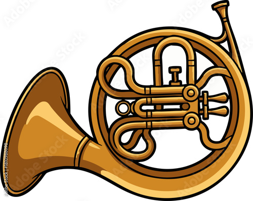 Brass French Horn Musical Instrument Illustration
