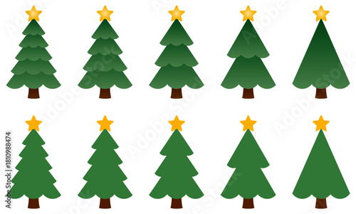 様々な形のクリスマスツリーのアイコンのベクターイラストのセット