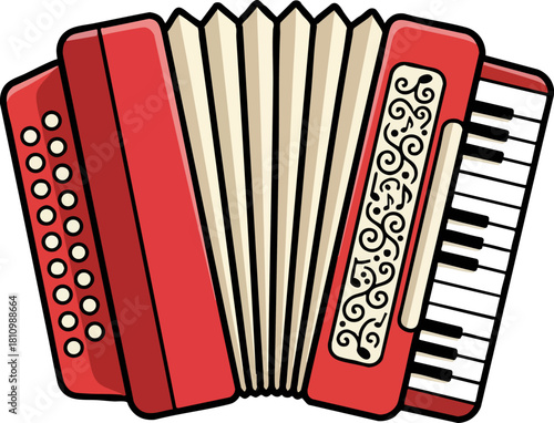 Red Accordion Musical Instrument Isolated Vector Art