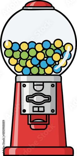 Retro gumball machine filled with colorful candy
