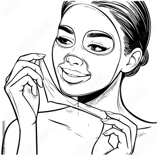 A woman is holding a piece of cloth in her hand. She is smiling and looking