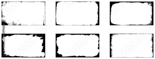 Collection of six black grunge frame. Vector illustration.