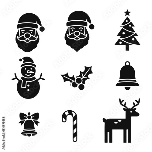 Editable Christmas icons clip art bundle handdraw festive drawings and winter elements with holly, seasonal set for merry decorations