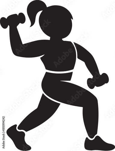 Woman silhouette exercising with dumbbells in fitness workout routine lifestyle