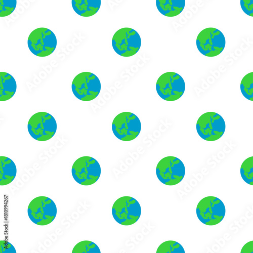 flat design pattern of the Earth, showing green landmasses against a blue ocean background. The visible continents appear to be parts of Asia and Australia, outlined in dark brown
