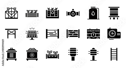 Smart farming and agriculture technology icons set.