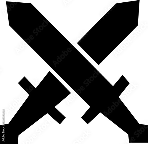 Crossed Swords Icon with Blade, Saber, Cutlass, Sword, Weapon, Steel and Combat Symbols in Black Flat Style Vector for Medieval and Battle Design