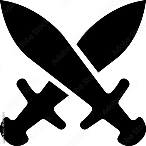 Crossed Swords Icon with Blade, Saber, Cutlass, Sword, Weapon, Steel and Combat Symbols in Black Flat Style Vector for Medieval and Battle Design