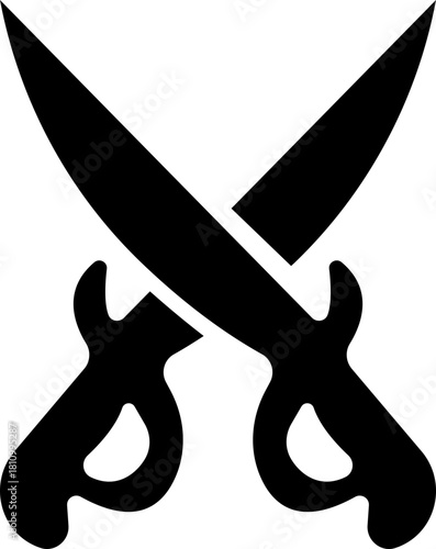 Crossed Swords Icon with Blade, Saber, Cutlass, Sword, Weapon, Steel and Combat Symbols in Black Flat Style Vector for Medieval and Battle Design