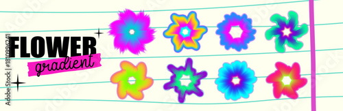 Dreamy gradient blossoms in a glossy y2k flower aesthetic with hologram blur tones. Abstract shape lines echo gradient depth, pairing y2k energy with flower softness and layered blur shape contours.