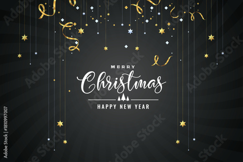 Black & Gold Merry Christmas Greeting Background.