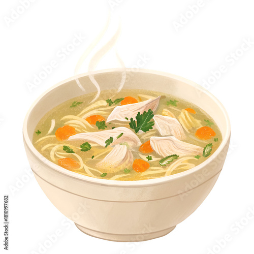 Chicken Noodle Soup in a bowl isolated on white background