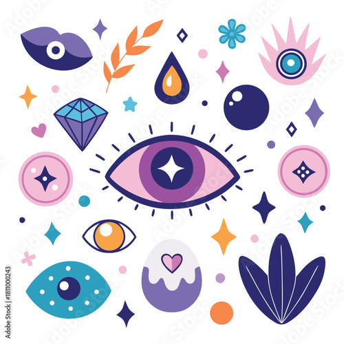 Collection of mystical and magical elements isolated on