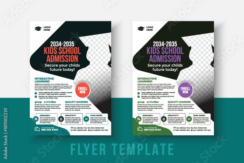 kids school admission flyer template. Flyer brochure cover template for Kids back to school education admission layout design. Creative and modern kids admission education poster, brochure layout.