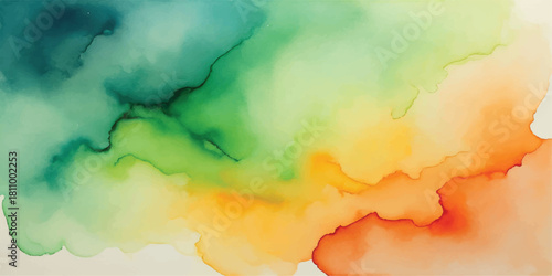 Abstract sky blue watercolor painting with clouds and sun texture on vintage paper