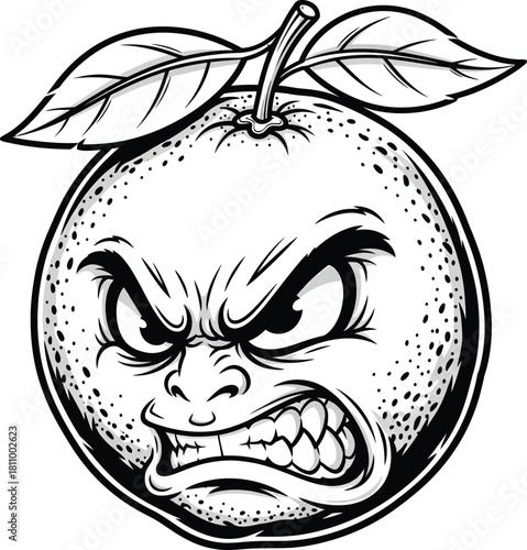 Furious Orange Cartoon Mascot with a Snarling Face and Textured Peel.